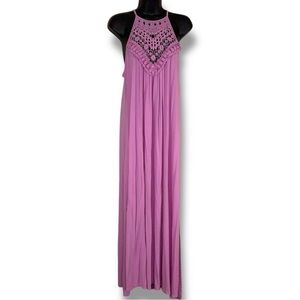 M Cy Fashions Pink Embroidered Lace Maxi Dress Sleeveless Stretch Medium Boho